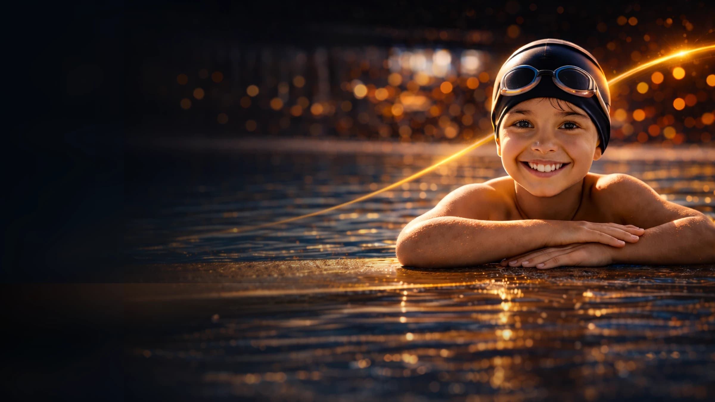 Радостный мальчик в бассейне