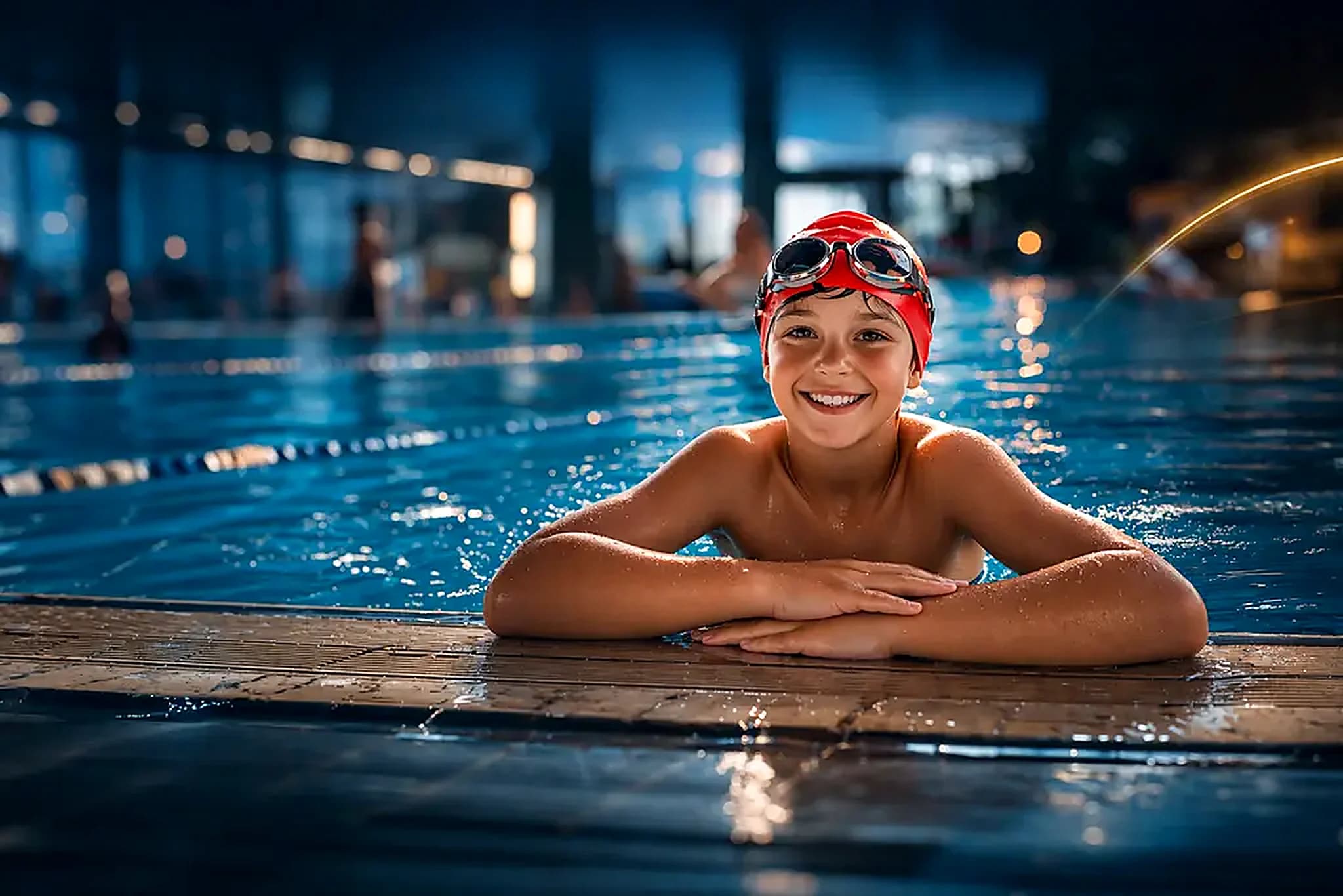 Радостный ребёнок в бассейне